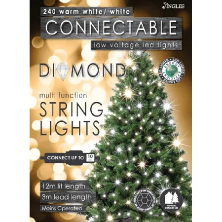 240 LED Warm White or White Diamond Cut Connectable String Lights
