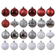 30 Shatterproof Baubles 7cm Red Glitter Mix