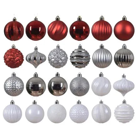 30 Shatterproof Baubles 7cm Red Glitter Mix