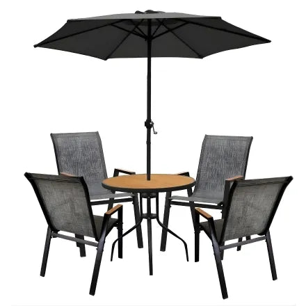 Serra Dining Set - 4 Reclining Chairs Table & Parasol
