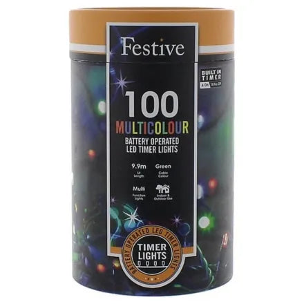 Battery Operated 8 Function String Lights Timer Multi Colour  100