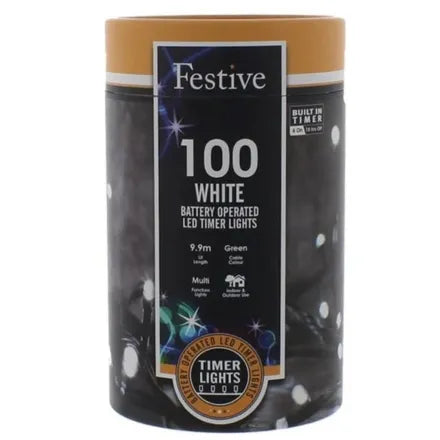 Battery Operated 8 Function String Lights Timer White 100