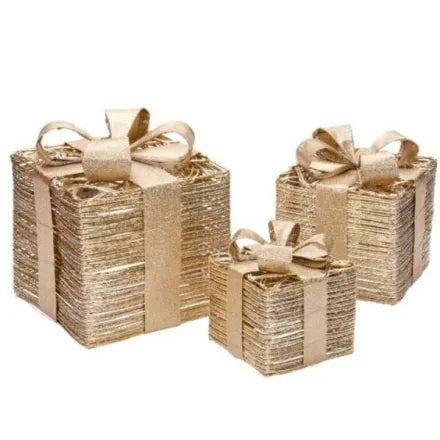 Champagne Braid Faux Gift Boxes - Set of 3