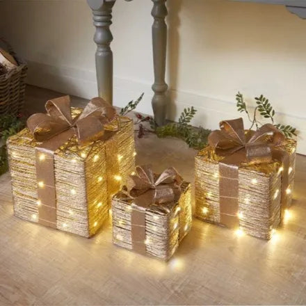 Champagne Braid Faux Gift Boxes - Set of 3