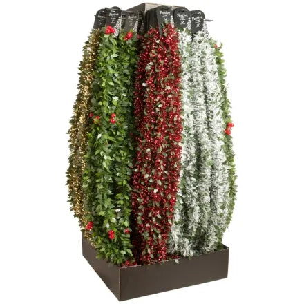 Christmas Natural Holly Tinsel Garland 2m Asst