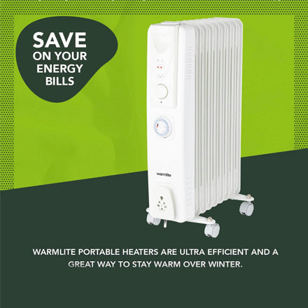 Warmlite 9 Fin 2kw Oil Filled Radiator with Timer