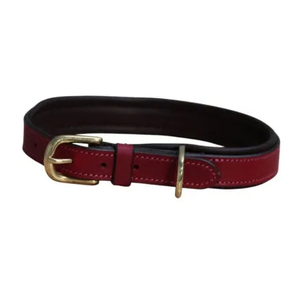 Mackey Padded Leather Dog Collar - Mulberry & Brown Large (21")