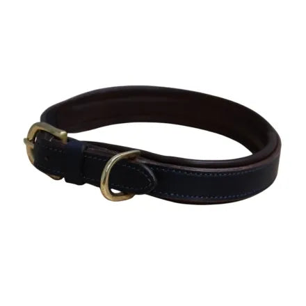 Mackey Padded Leather Dog Collar - Navy & Brown Large (21")