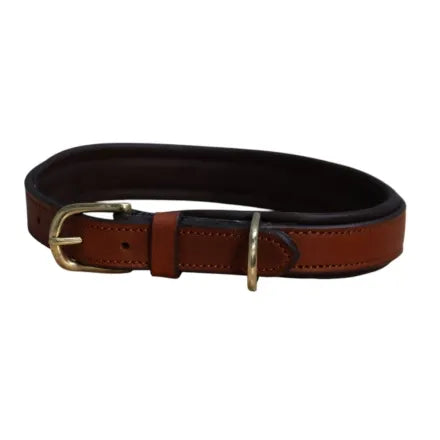 Mackey Padded Leather Dog Collar - Tan & Brown Large (21")