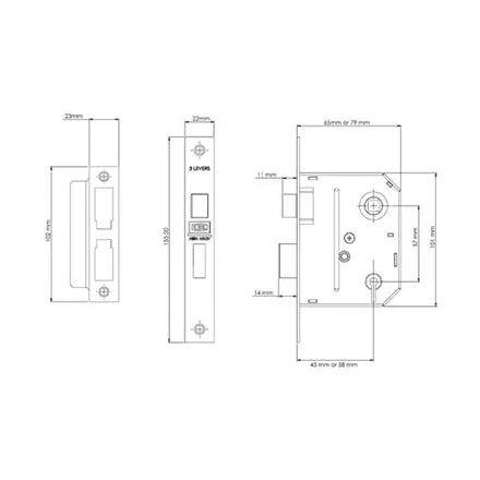 Door Works Union 3 Laver Sashlock 63mm Chrome