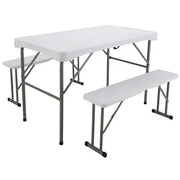 Folding Table and Two Benches White