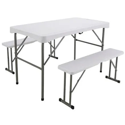 Folding Table and Two Benches White
