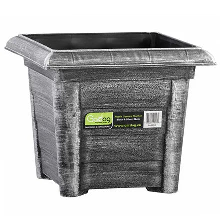 Gardag Rustic Square Planter Black & Silver 32cm