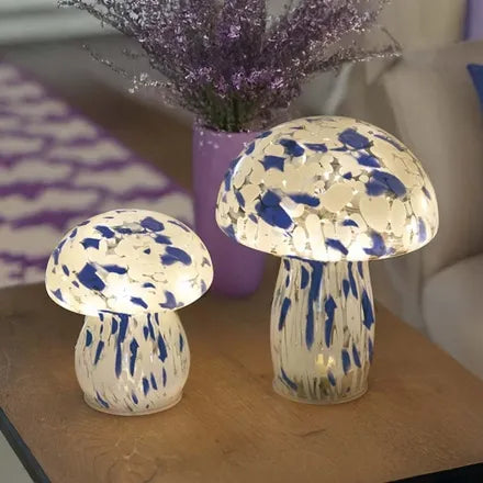 Glassart Mushroom - Large - Blue and White