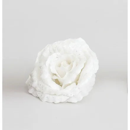 White Glitter Rose with Clip - 18cm