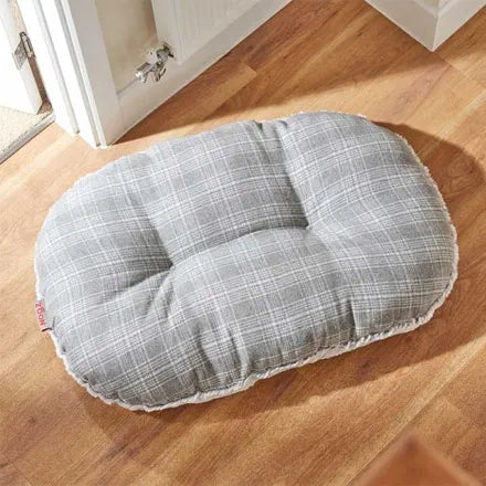 Grey Plaid Oval Cushion