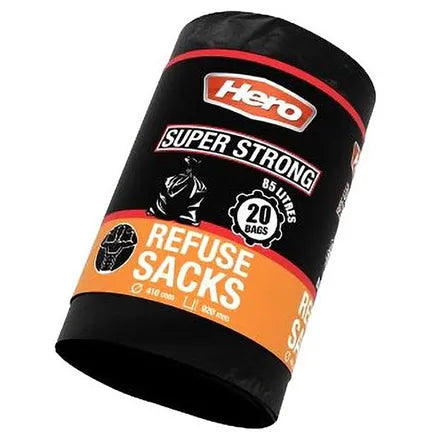 Hero Super Strong Bin Bags 85L 20 Pack