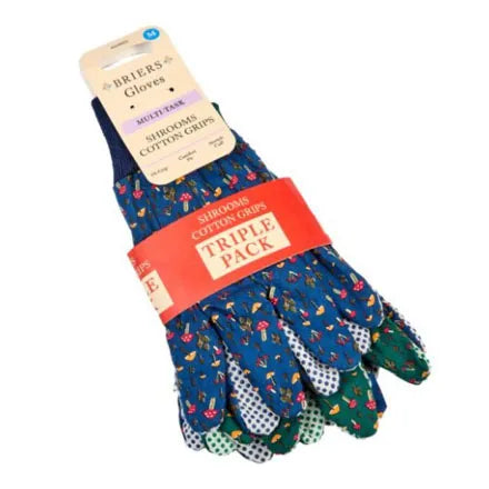 Mushroom Cotton Grip Gardening Gloves Medium Triple Pack