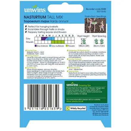 Unwins Nasturtium Tall Mix Seeds