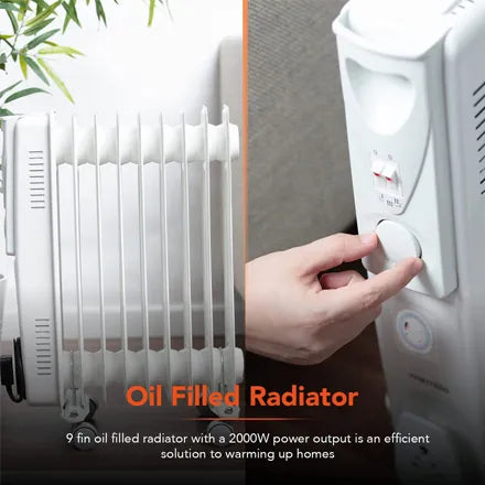 Warmlite 9 Fin 2kw Oil Filled Radiator with Timer