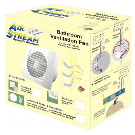 Airstream Combined Timer Slimline Bathroom Fan 100mm