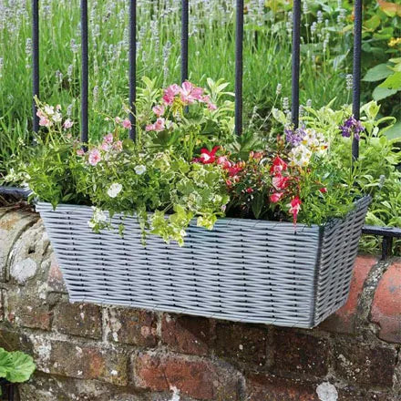 19in Faux Rattan Planter in Slate