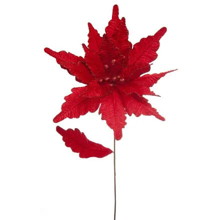 Velvet Poinsettia Red Stem 68cm