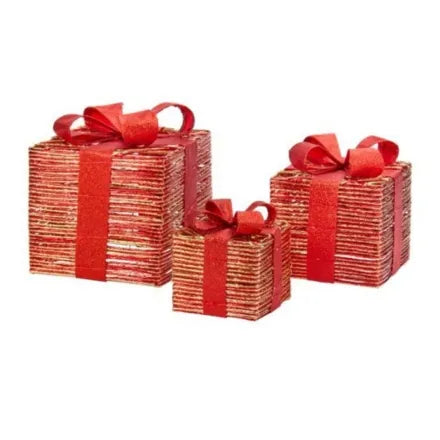 RedGold Braid Faux Gift Boxes - Set of 3