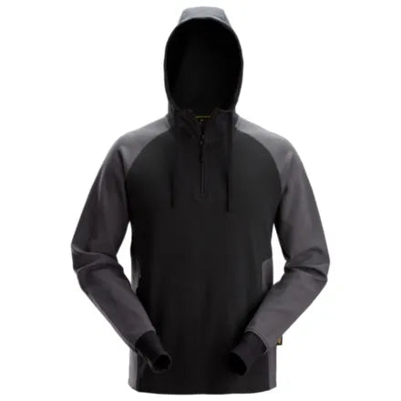 Snickers 2842 Two-Coloured Half-Zip Hoodie Black \ Steel Grey