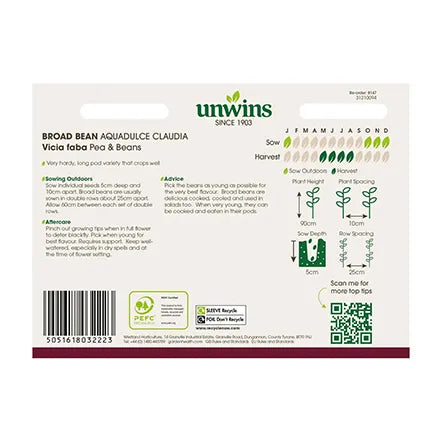 Unwins Broad Bean Aquadulce Claudia Seeds