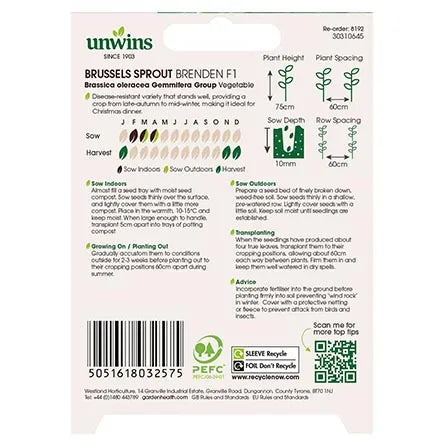 Unwins Brussels Sprout Brenden F1 Seeds