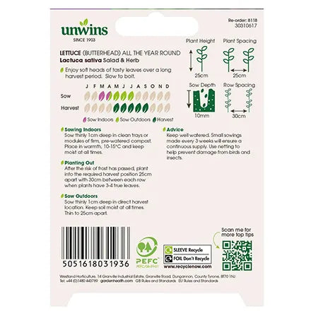 Unwins Butterhead Lettuce All the Year Round Seeds