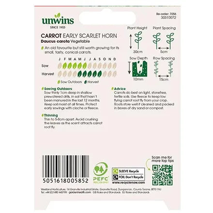 Unwins Carrot Early Scarlet Horn Seeds