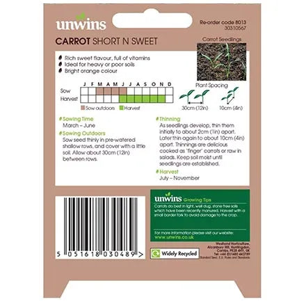 Unwins Carrot (Patio) Short N Sweet
