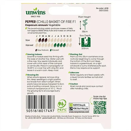 Unwins Chilli Pepper Basket Of Fire F1 Seeds