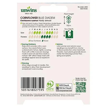 Unwins Cornflower Blue Diadem Seeds
