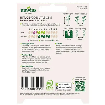 Unwins Cos Lettuce Little Gem Seeds