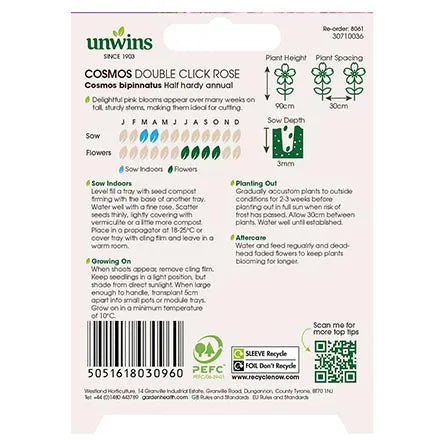 Unwins Cosmos Double Click Rose Seeds