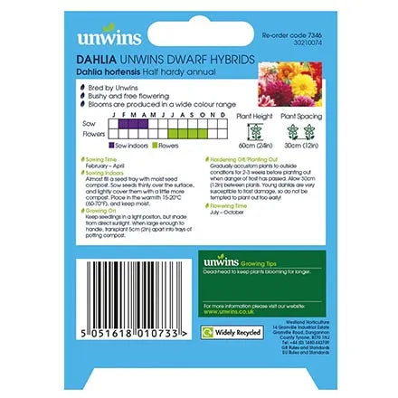 Unwins Dahlia Dwarf Hybrids Seeds