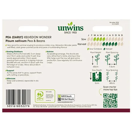 Unwins Early Pea Kelvedon Wonder Seeds