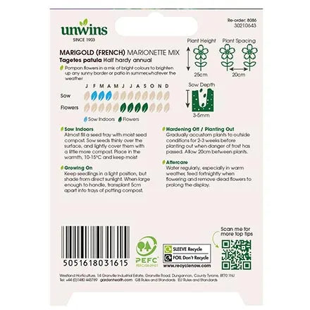 Unwins French Marigold Marionette Mix Seeds