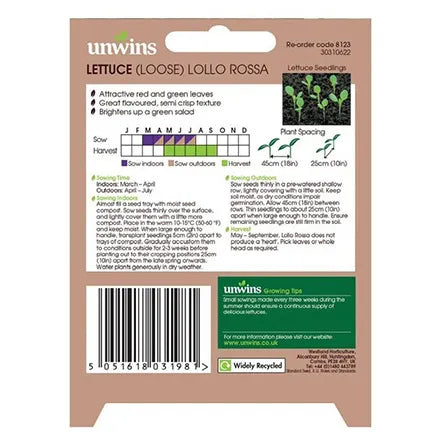 Unwins Lettuce Loose Lollo Rossa Seeds