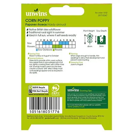 Unwins Nature's Haven Corn Poppy Seeds