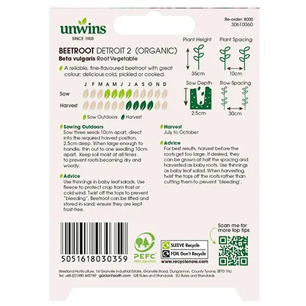 Unwins Organic Beetroot Detroit 2 Seeds