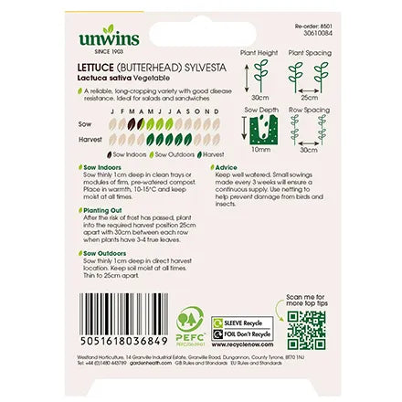 Unwins Organic Butterhead Lettuce Sylvesta Seeds