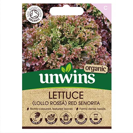Unwins Organic Lollo Rossa Lettuce Red Senorita Seeds