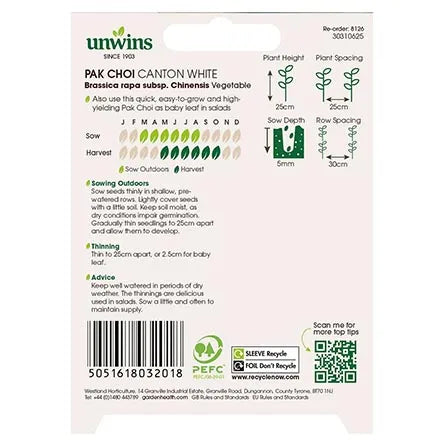 Unwins Pak Choi Canton White Seeds