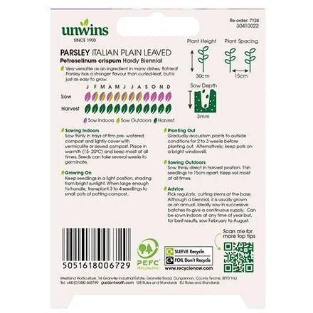Unwins Parsley Italian Plain Leaved Seeds