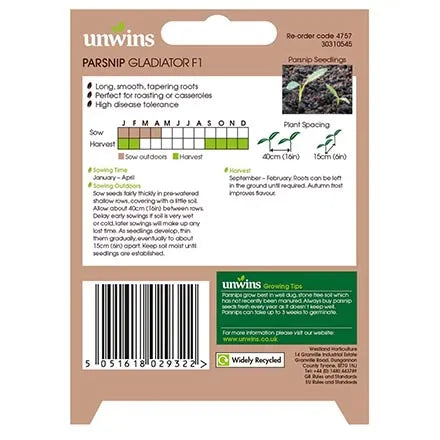 Unwins Parsnip Gladiator F1 Seeds