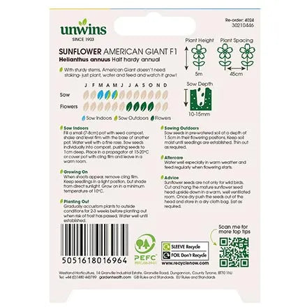 Unwins Sunflower American Giant F1 Seeds